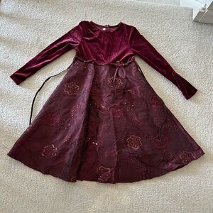 Bonnie Jean girls Velvet Burgundy Dress with Floral Embroidery size 6X Xmas